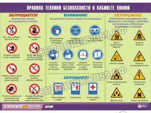 Таблица демонстрационная "Правила техники безопасности в кабинете химии" (винил 100х140)